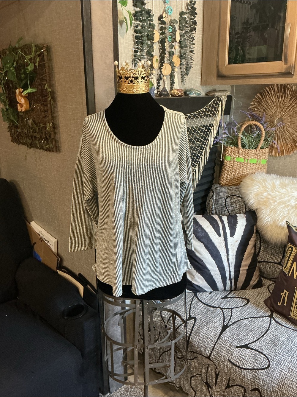 Stitch works Striped Scoop Neck Swing Top S